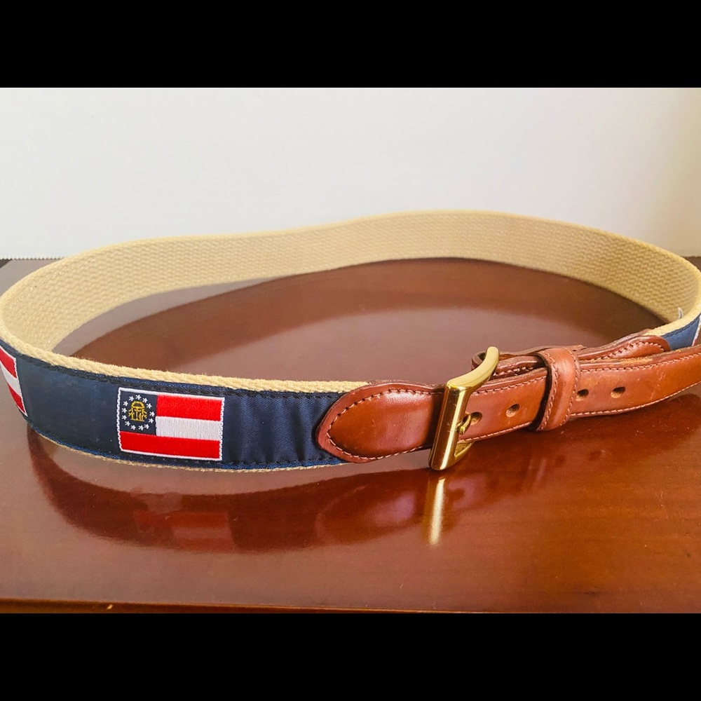 VOLUNTEER TRADITIONS CANVAS WITH LEATHER TABS FLAGS MOTIF BELT SIZE 32